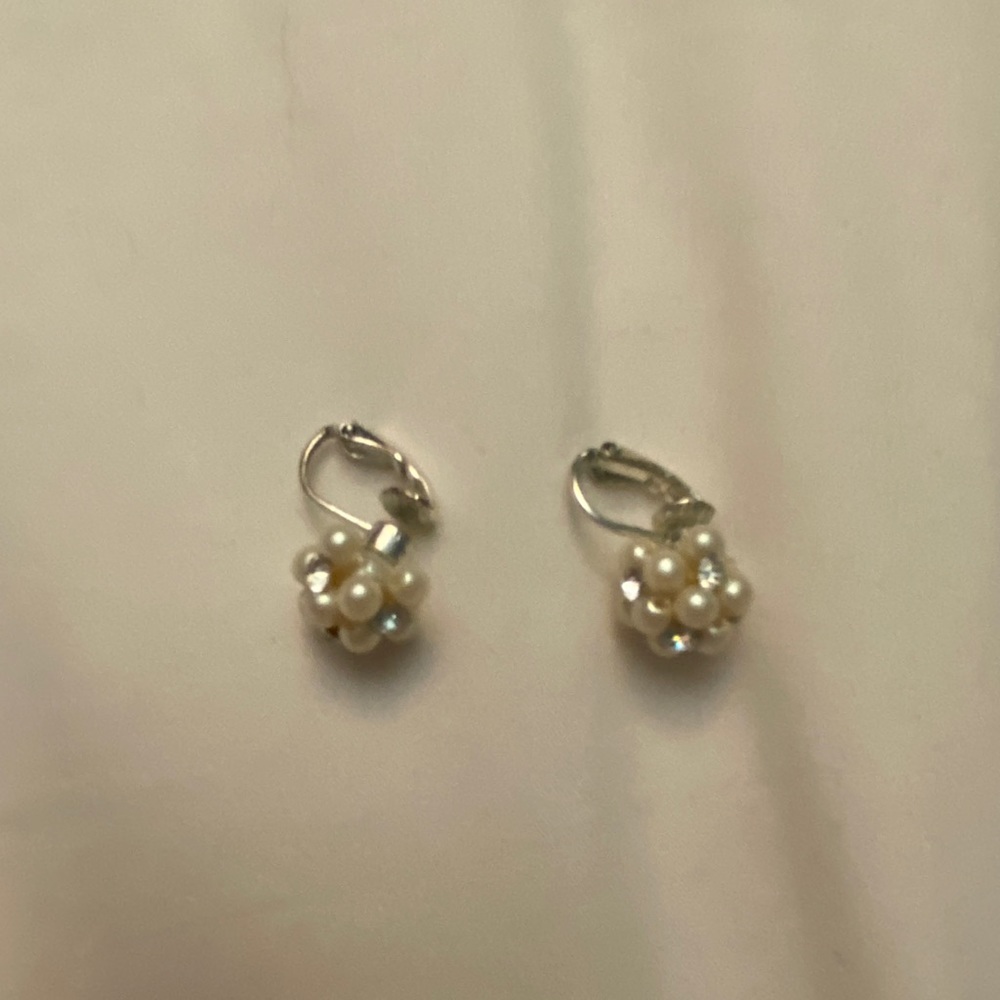 Clip on pearl and crystal earrings
